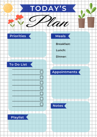 计划追踪海报模板_蓝色盆栽植物每日计划表