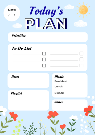 计划追踪海报模板_天空太阳花朵每日计划表格