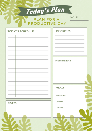 浅绿色植物装饰每日计划表