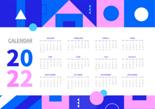 新年日历模板海报模板_彩色几何2022年日历模板