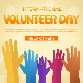 志愿者手势海报模板_yellow raise hands international volunteer day template