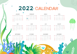 新年日历模板海报模板_海底海草植物2022年日历模板