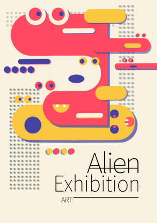 儿童幻想海报模板_抽象外星人艺术展览海报模板