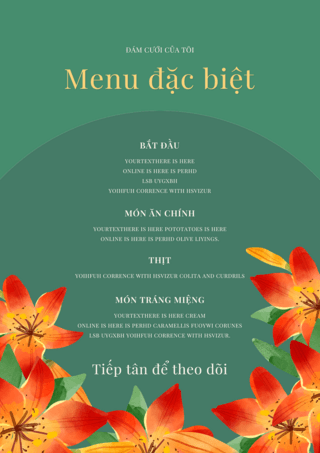 绿色精美花卉越南婚礼菜单