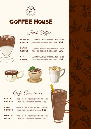茶宣传册海报模板_水彩简约咖啡厅菜单