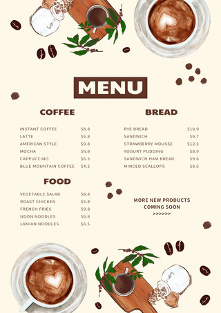 水彩创意咖啡厅菜单