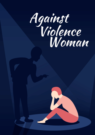 面性图标海报模板_女性反对家暴插画风格海报
