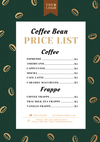 咖啡豆咖啡店黑色金色价目表