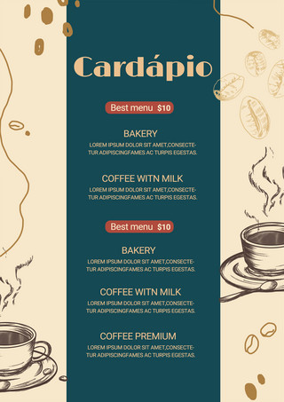 饮品菜单海报模板_咖啡菜单线条风格深色模板