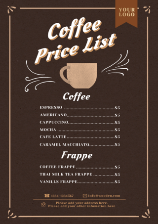 咖啡咖啡店复古风格深色价格表