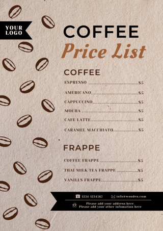 商务简洁背景海报模板_咖啡豆咖啡店简洁棕色价目表