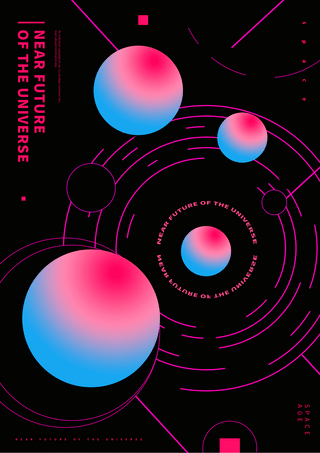 宇宙背景海报模板_圆形球体艺术抽象风格传单