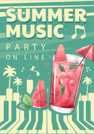 晴朗天空海报模板_夏季音乐派对复古绿色创意海报