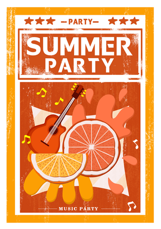 复古图标海报模板_夏季音乐派对复古橙子创意海报