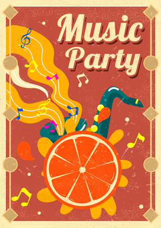 夏季音乐派对复古橙色创意海报