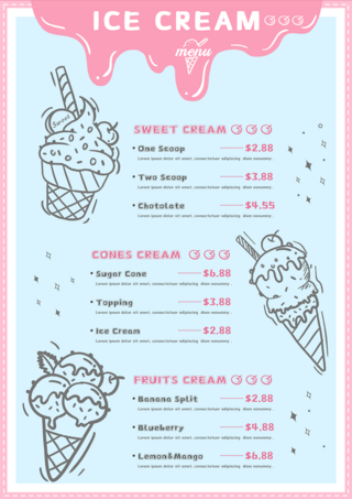 甜品可爱海报模板_冰淇淋菜单夏日可爱蓝色菜单