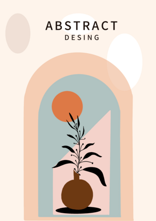 绿色抽象背景设计海报模板_花瓶花卉抽象几何竖版海报