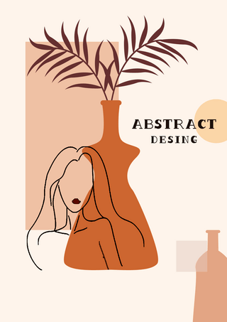 植物热带插画海报模板_花瓶花卉抽象几何线条海报