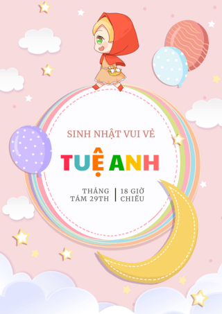 彩色的气球插画海报模板_越南卡通生日贺卡粉色海报