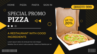 比萨斜塔海报模板_披萨餐厅宣传黑色黄色横幅