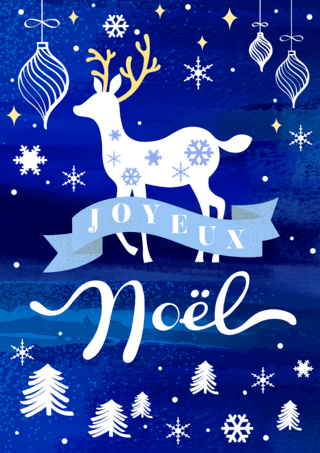 圣诞背景驯鹿海报模板_圣诞节水彩风格蓝色贺卡