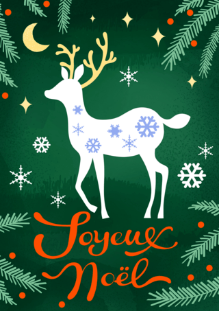 鹿圣诞海报模板_圣诞节鹿绿色贺卡