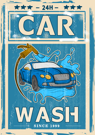 洗车服务蓝色复古创意模板海报