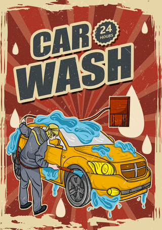 洗车服务红色复古简约模板海报