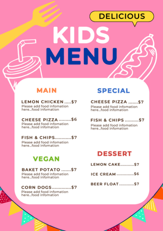 饮品菜单海报模板_儿童菜单食物可爱风格彩色模版