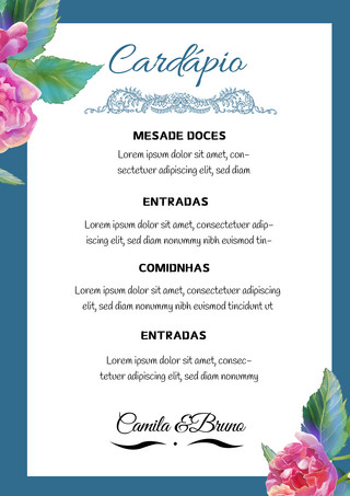 水彩复古淡雅海报模板_婚礼菜单花卉水彩竖版模板