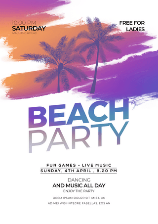 沙滩元素海报模板_时尚水墨涂抹沙滩派对传单