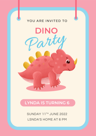 恐龙派对粉色卡通海报