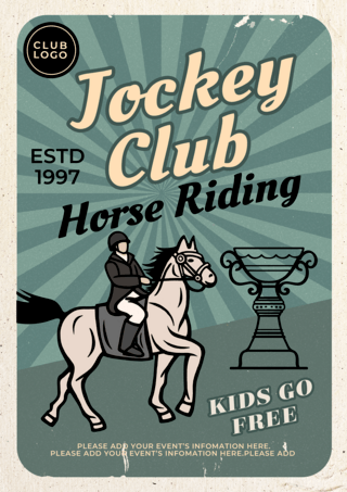 骑师俱乐部活动复古风格蓝色条纹海报