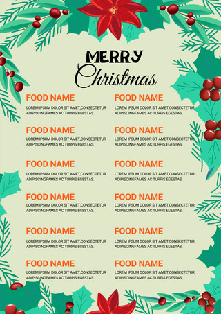 圣诞节背景简单海报模板_圣诞节菜单花卉竖版模板