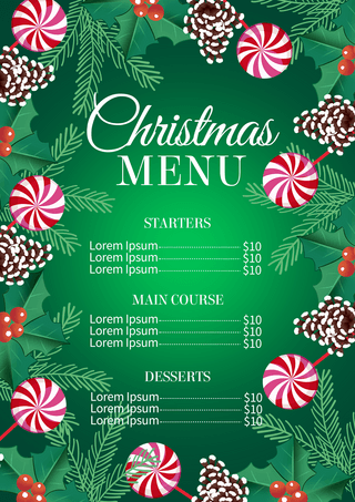 扁平食物海报模板_植物圣诞节餐饮绿色菜单