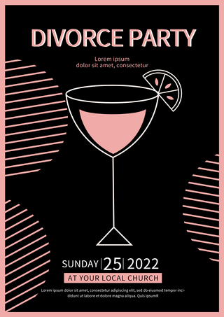 浪漫图标海报模板_离婚派对酒杯粉色邀请函