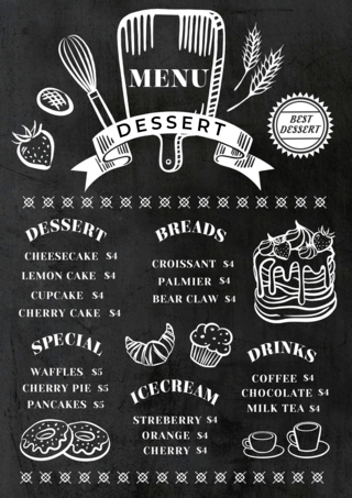 比萨斜塔海报模板_甜品菜单复古风格黑白模版