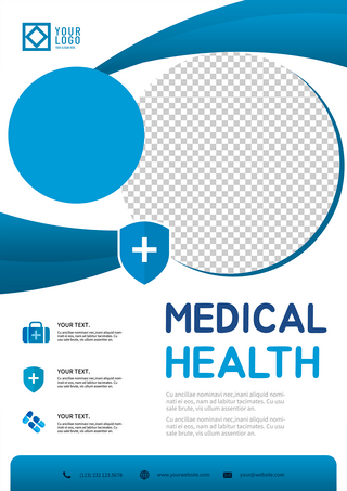 圆形边框海报模板_几何边框医疗健康蓝色传单