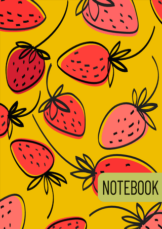 草莓图案笔记本抽象风格黄色海报