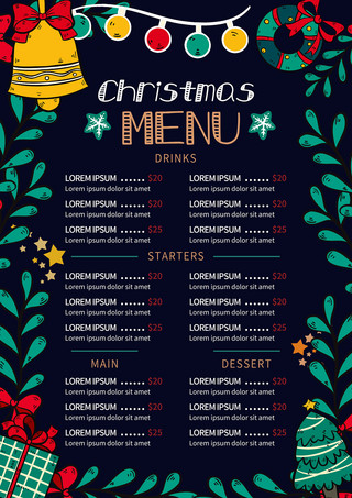 冬天节日圣诞菜单模板