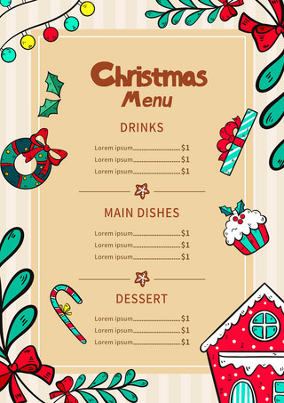 复古圣诞菜单模板