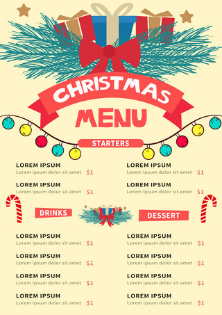 庆祝圣诞节日菜单模板