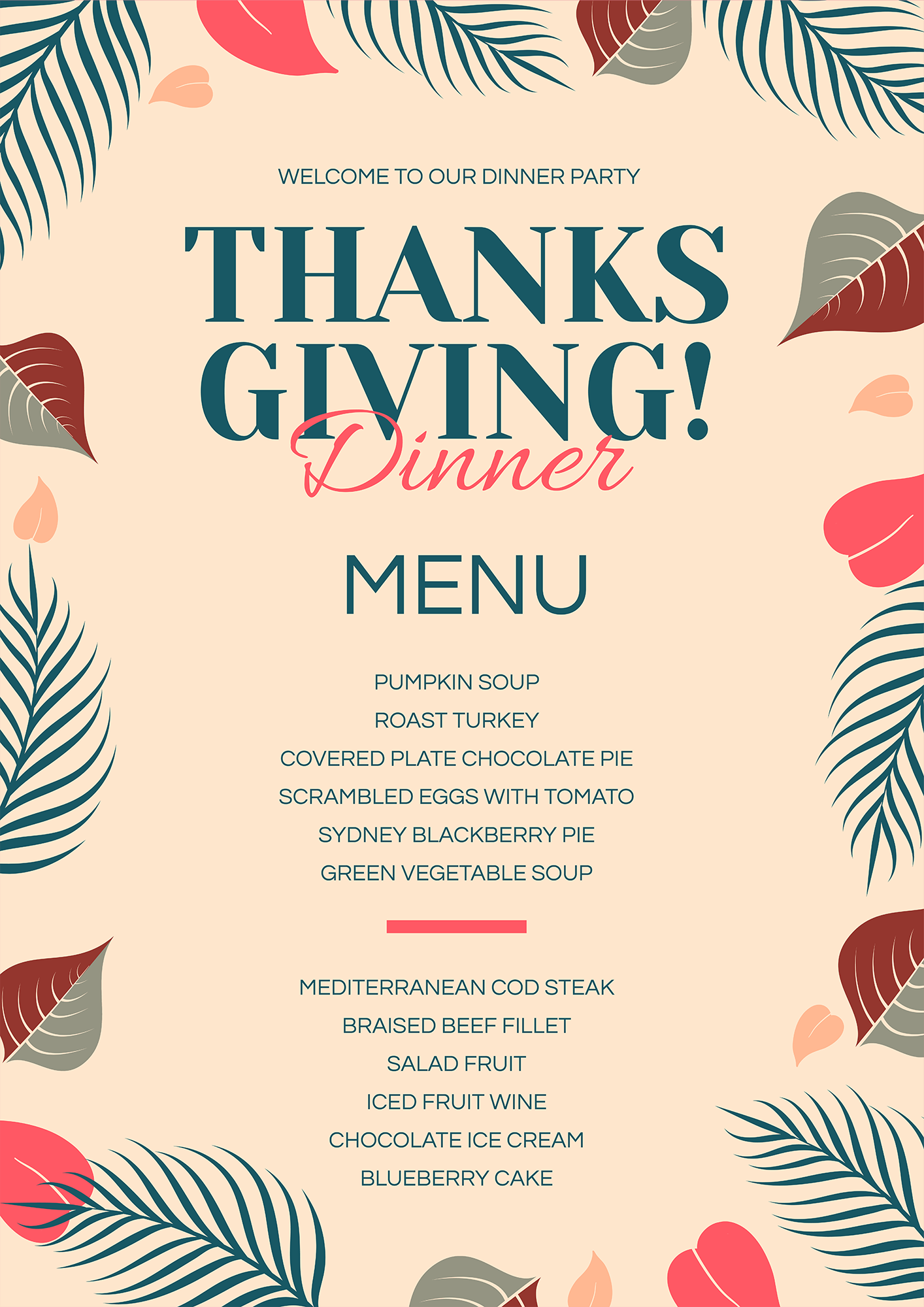感恩节植物图案菜单模板图片