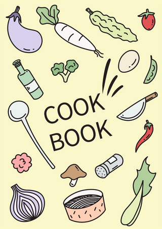 食谱书籍封面卡通可爱彩色模板