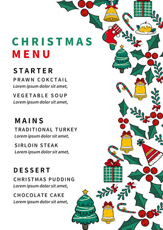 插画新年挂件海报模板_平面的圣诞菜单模板