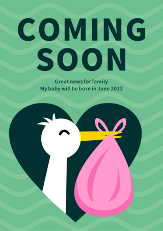 绿色可爱卡通矢量海报模板_怀孕公告卡通可爱模版送子鹤海报