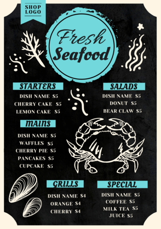图标海鲜海报模板_海鲜黑板菜单螃蟹插画黑色模版