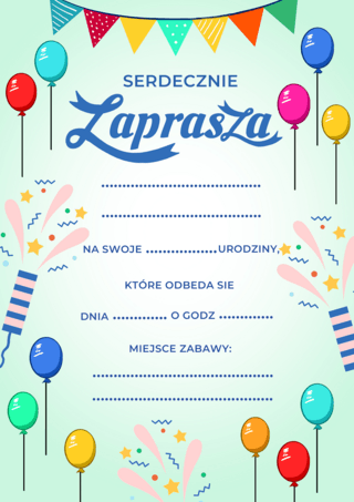 波兰生日邀请函派对气球彩色模版