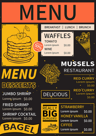 黑板字体海报模板_甜品素描菜单