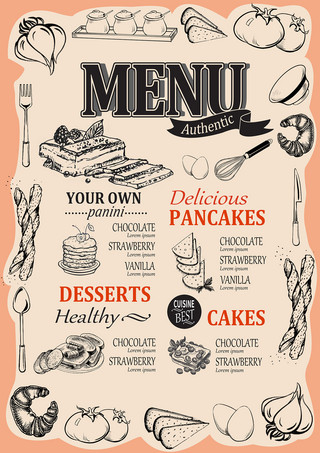 素描汉堡包海报模板_美味甜品线稿菜单